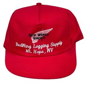 Vintage Red Wings Shoes Trucker Hat Made In USA 80s 90s Boots Logging Adult